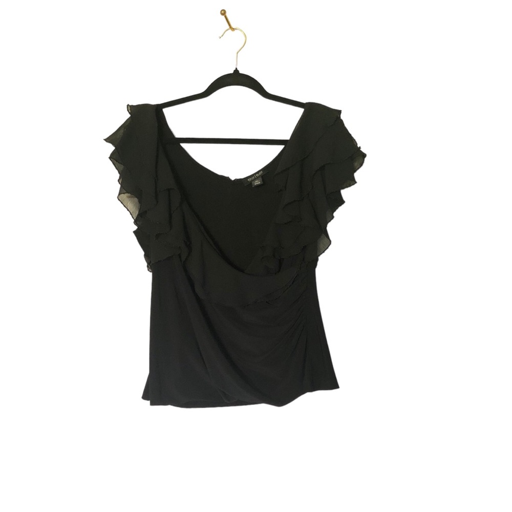 White House black market wrap top with ruffles
